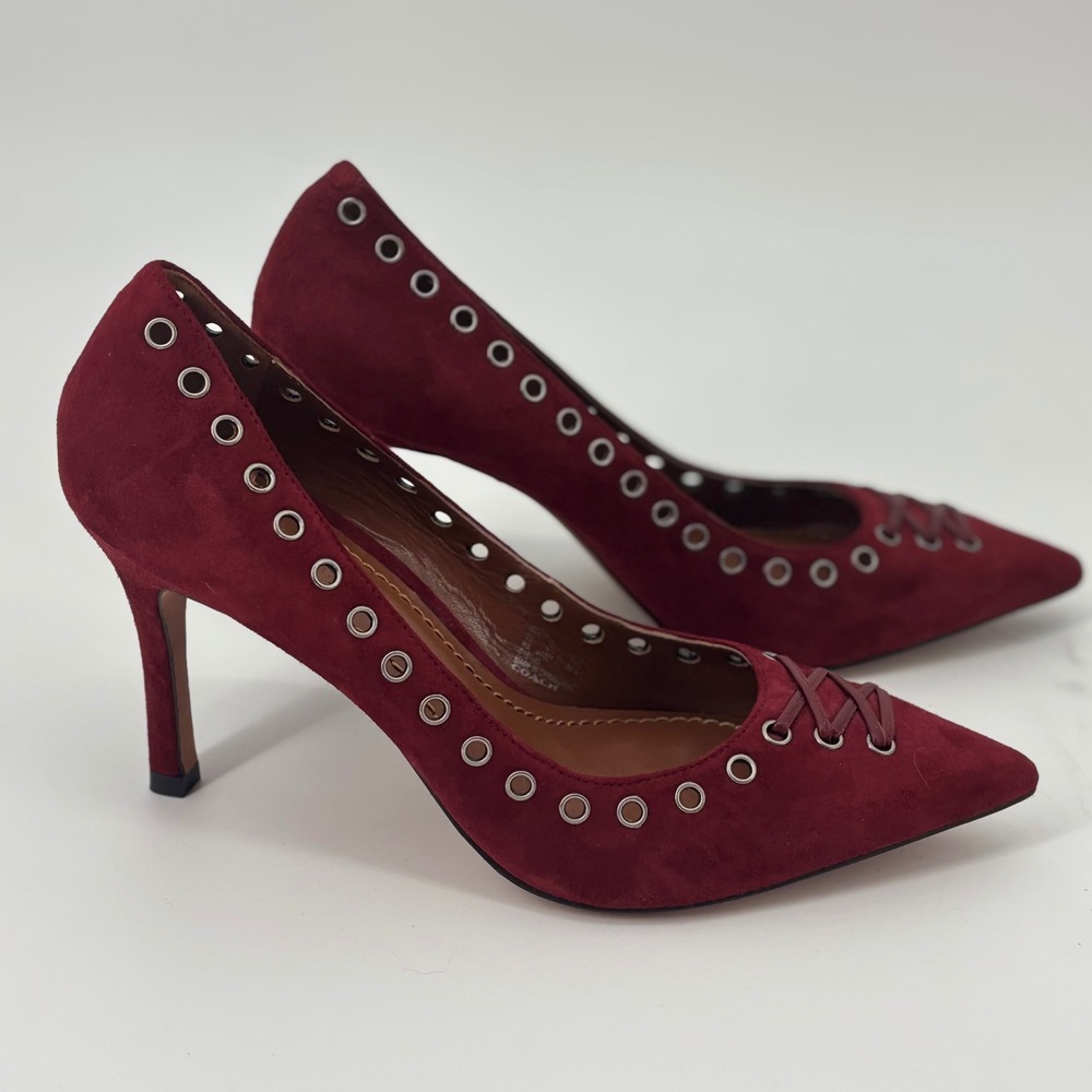 Coach red suede Varrick heels women's 8 date night luxury preppy quiet fall work